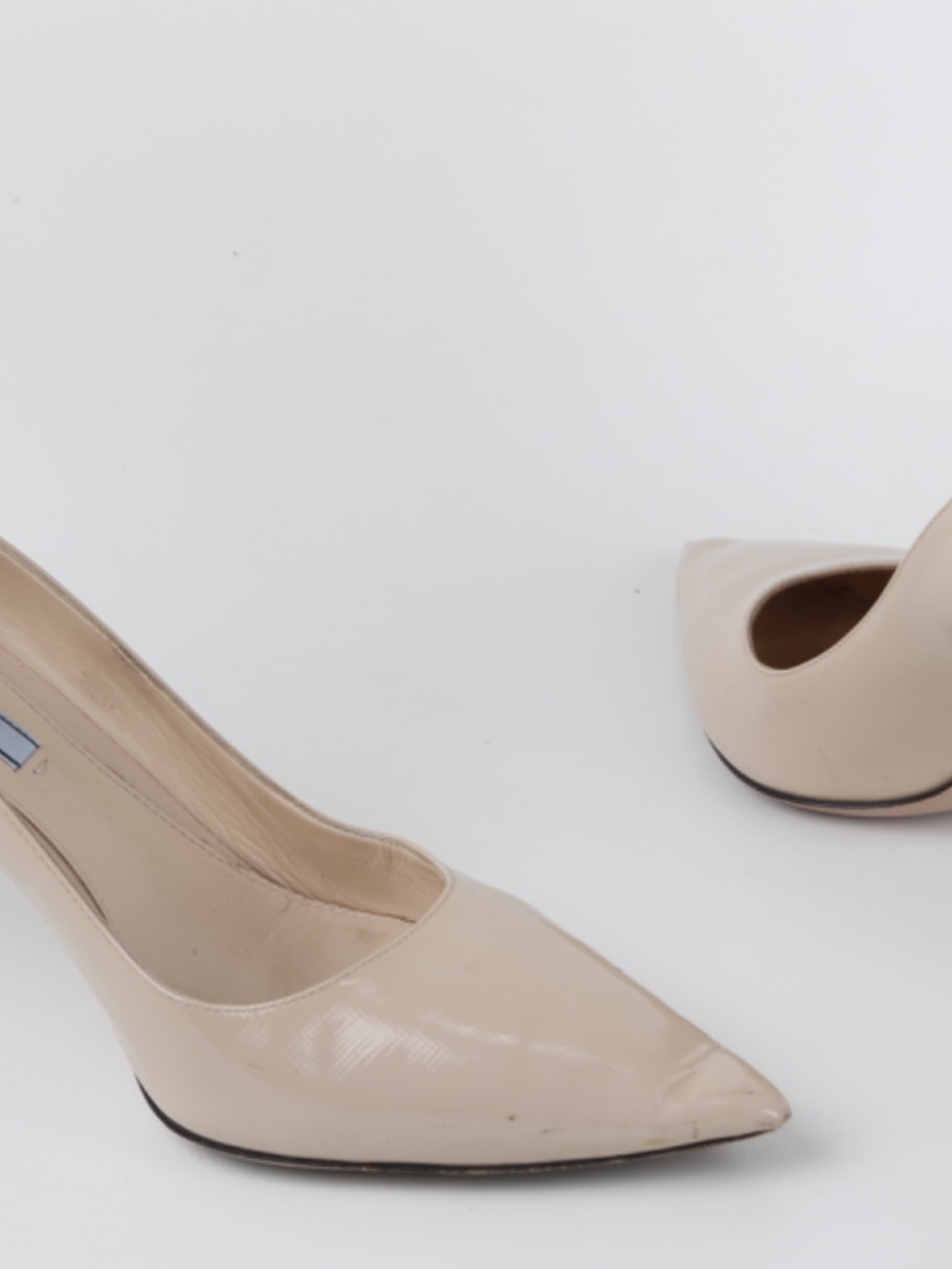 Prada Nude Beige Patent Leather Pointed Toe Pumps Heels Size 39.5 - Picture 9 of 16